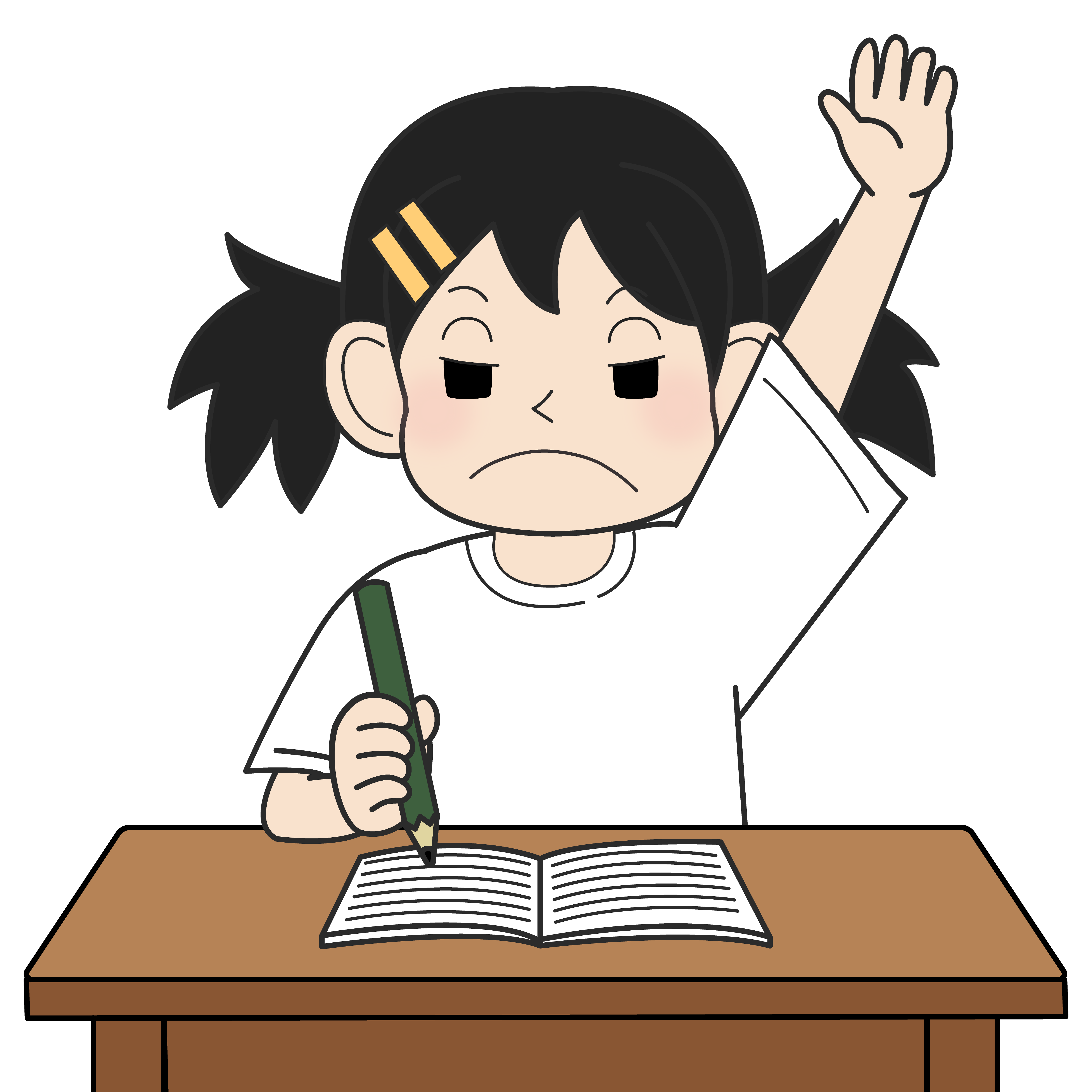 手を挙げる小学生の女の子（怒り）