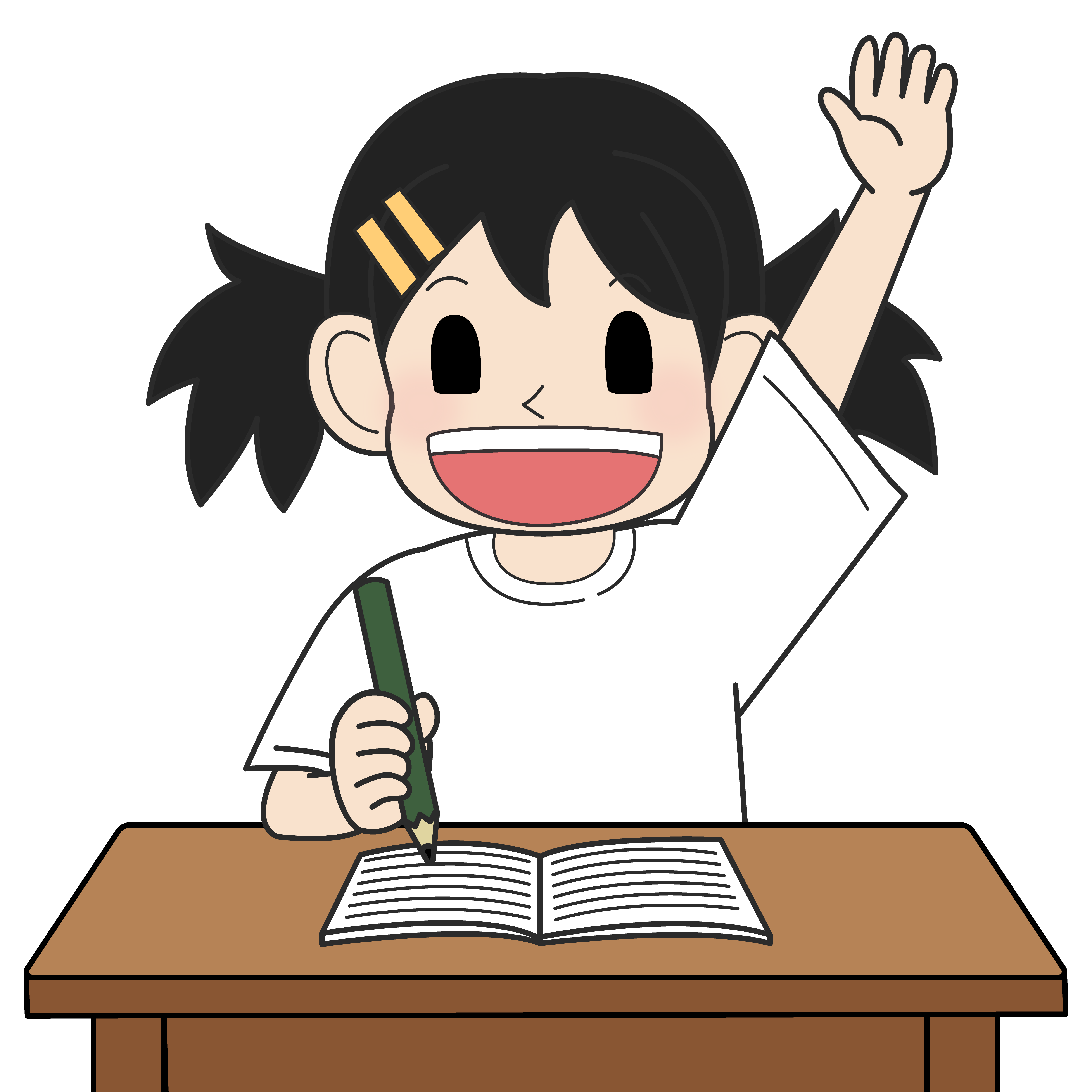 手を挙げる小学生の女の子（笑い）