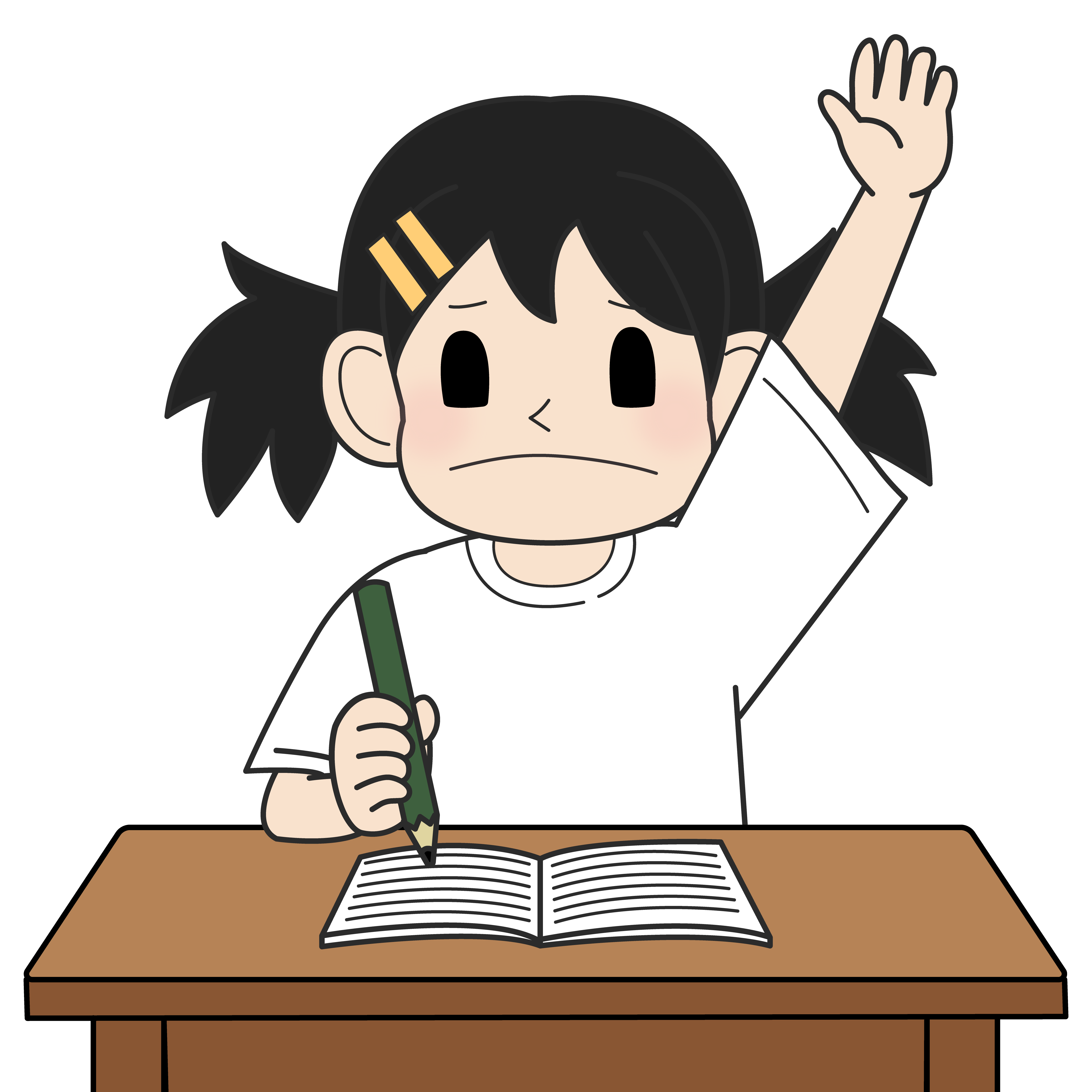 手を挙げる小学生の女の子（悲しみ）