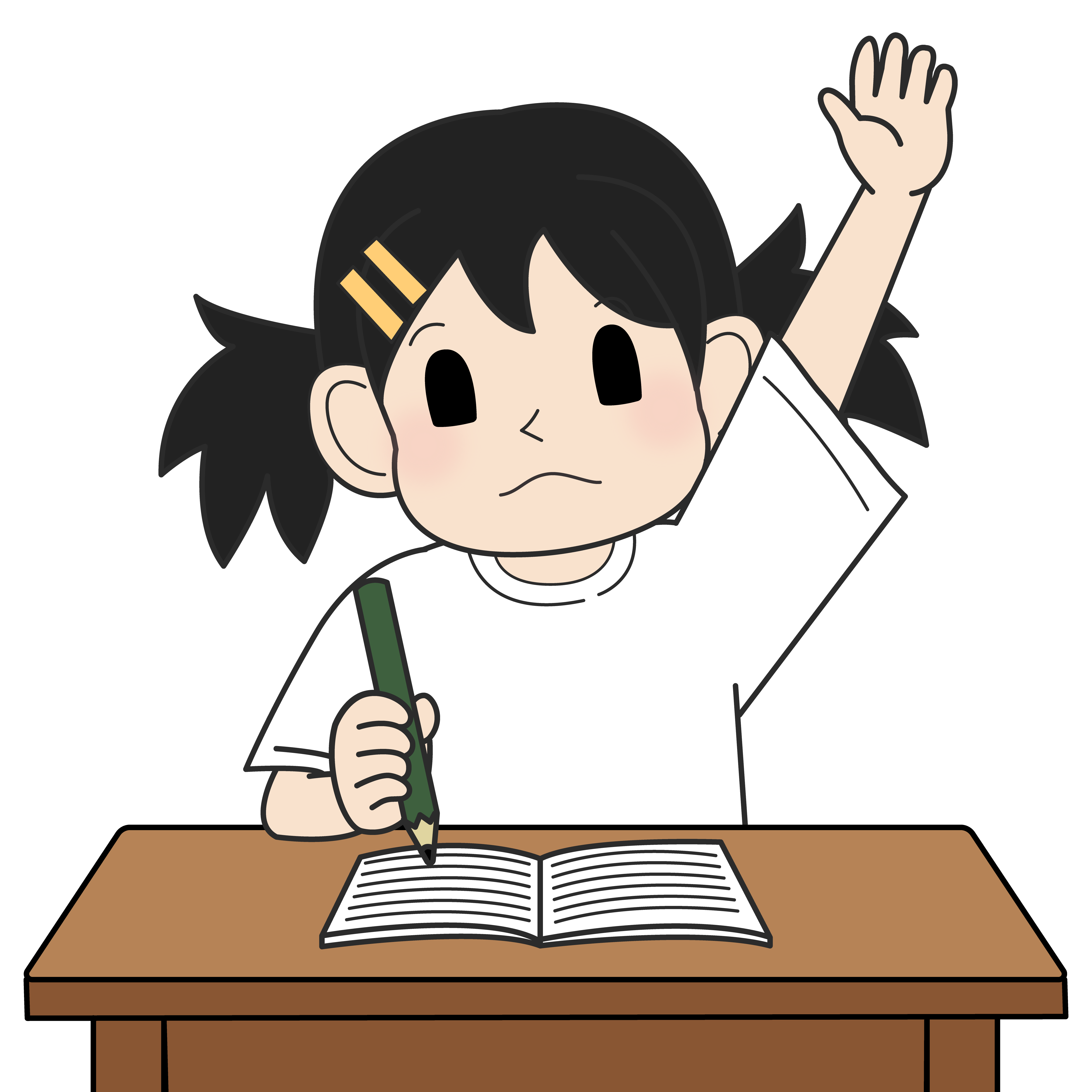 手を挙げる小学生の女の子（考え）