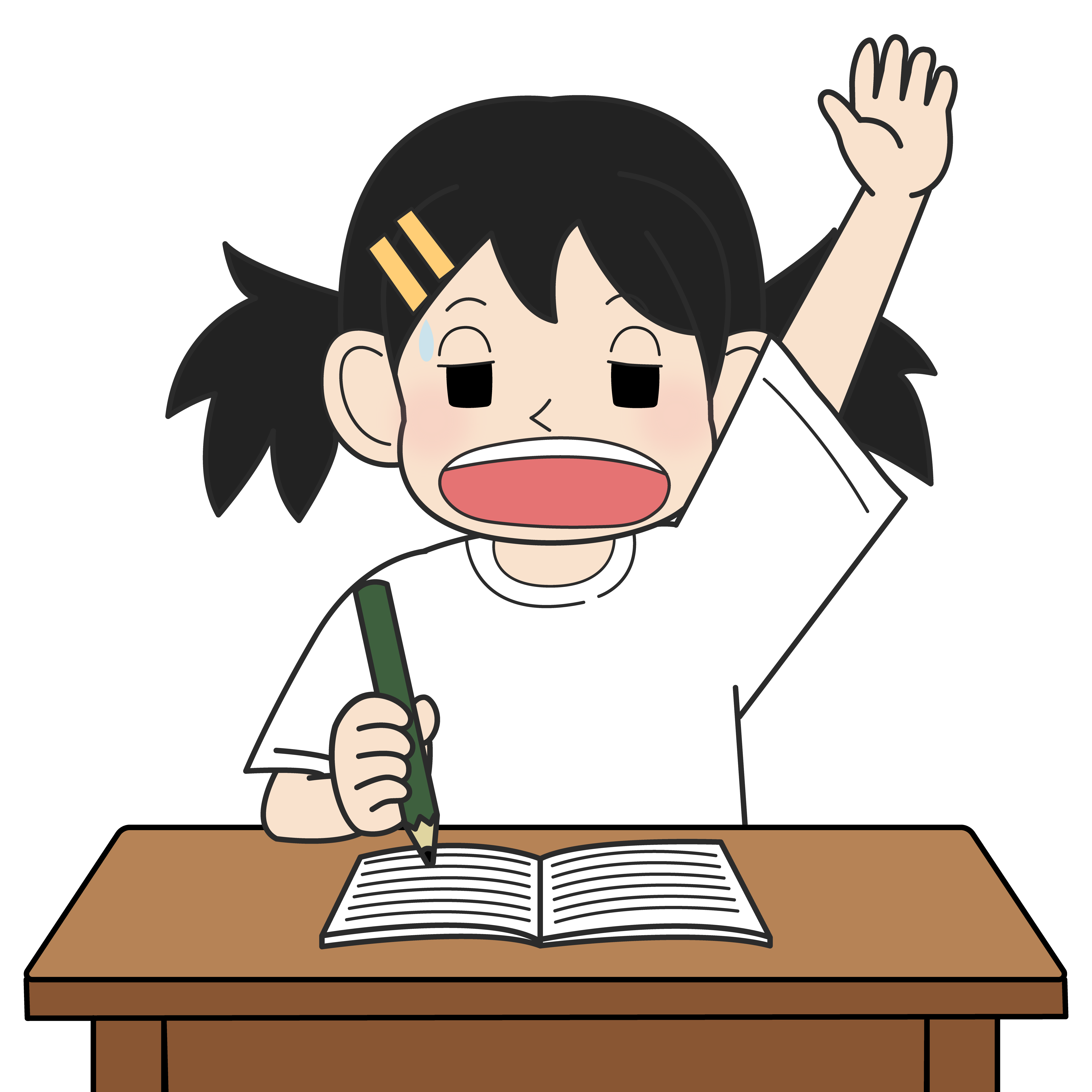 手を挙げる小学生の女の子（困り）
