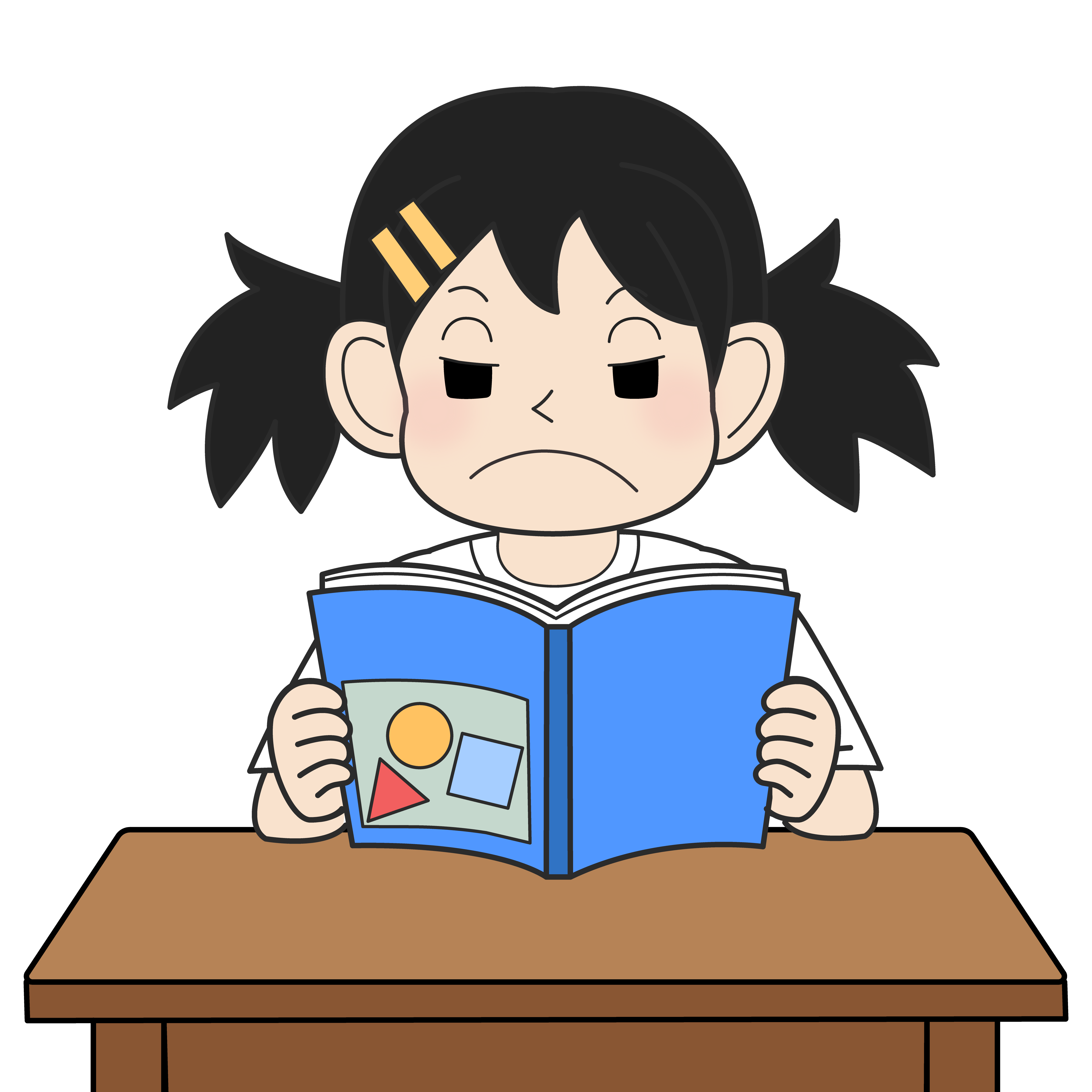 教科書を読む小学生の女の子（怒り）