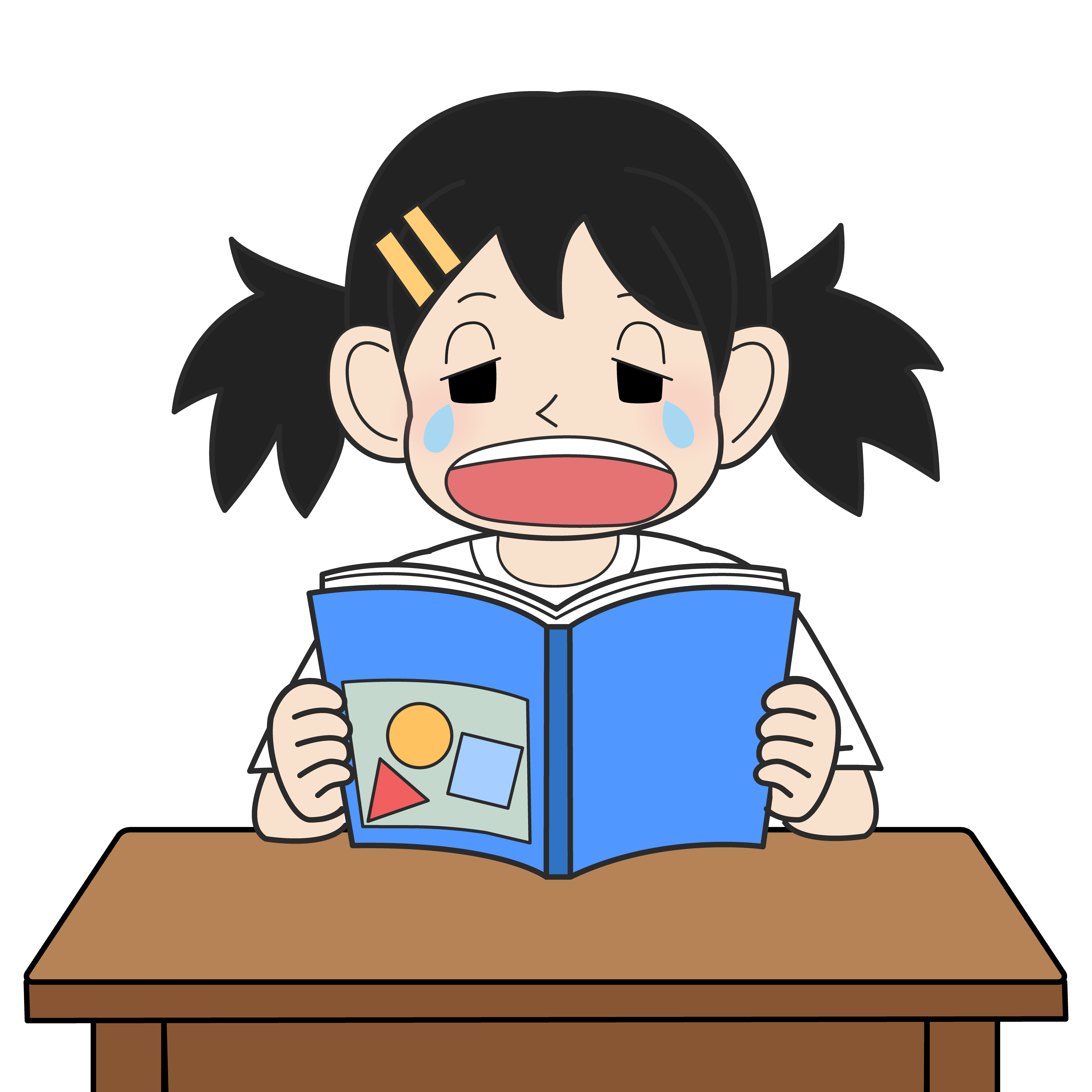教科書を読む小学生の女の子（泣き）