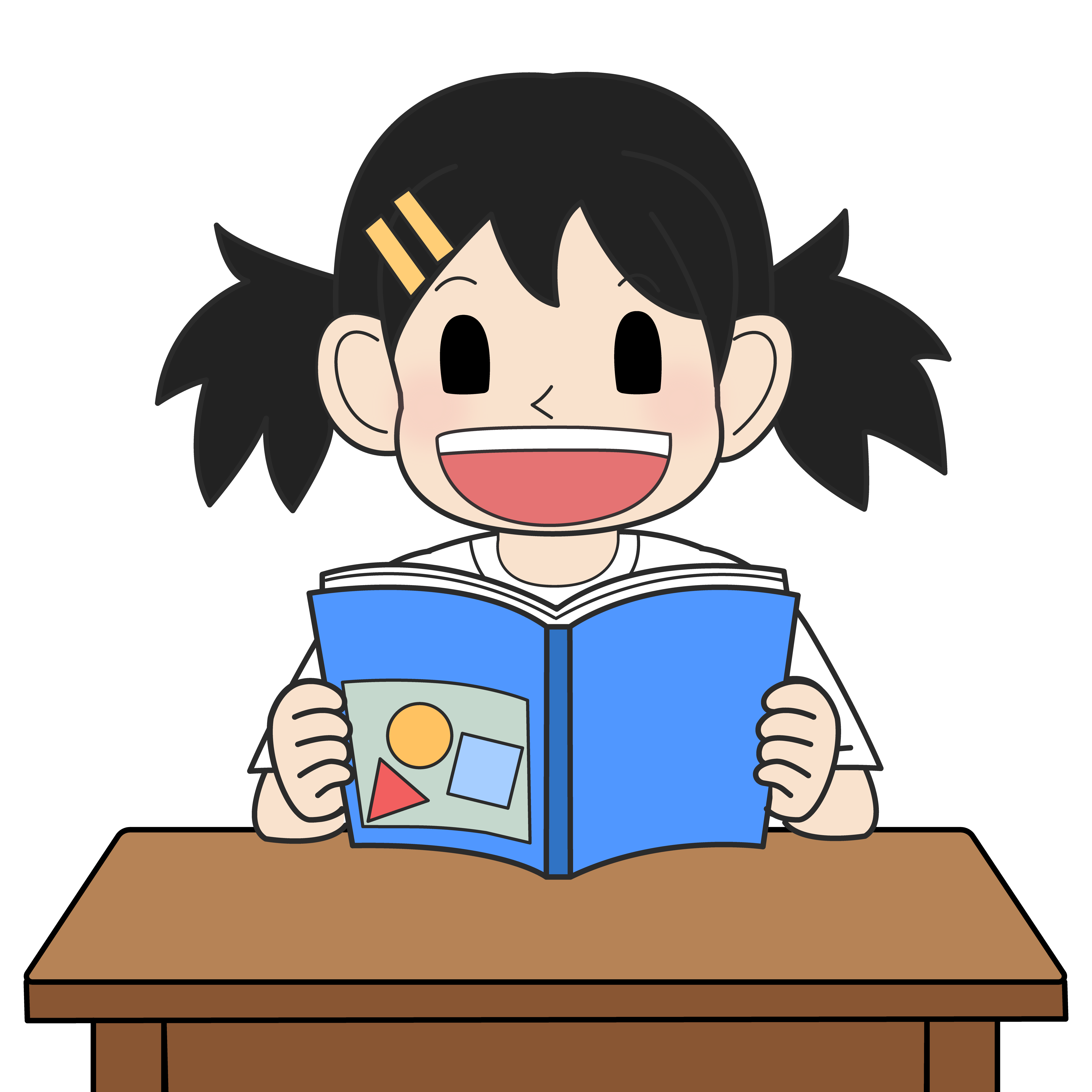 教科書を読む小学生の女の子（笑い）