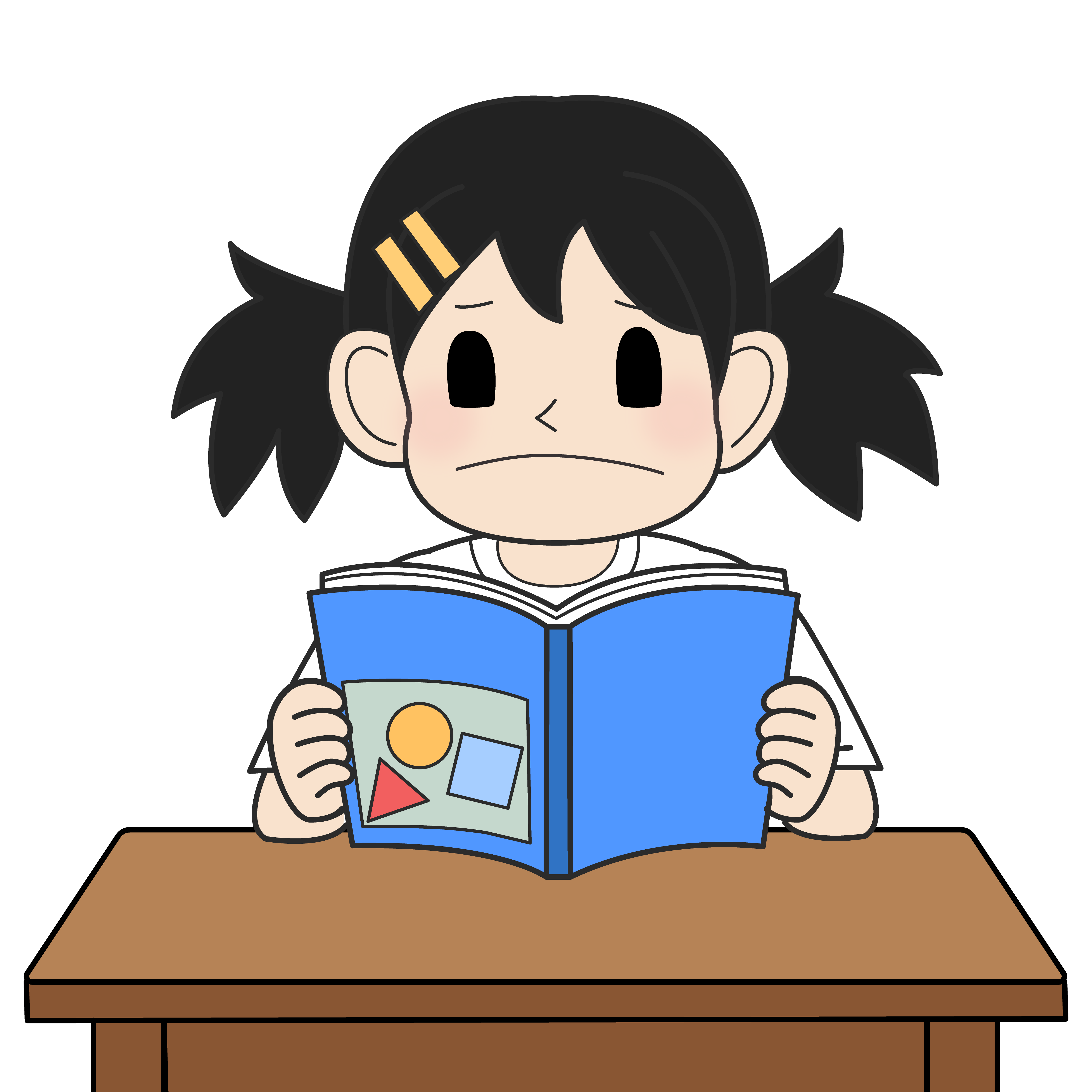 教科書を読む小学生の女の子（悲しみ）