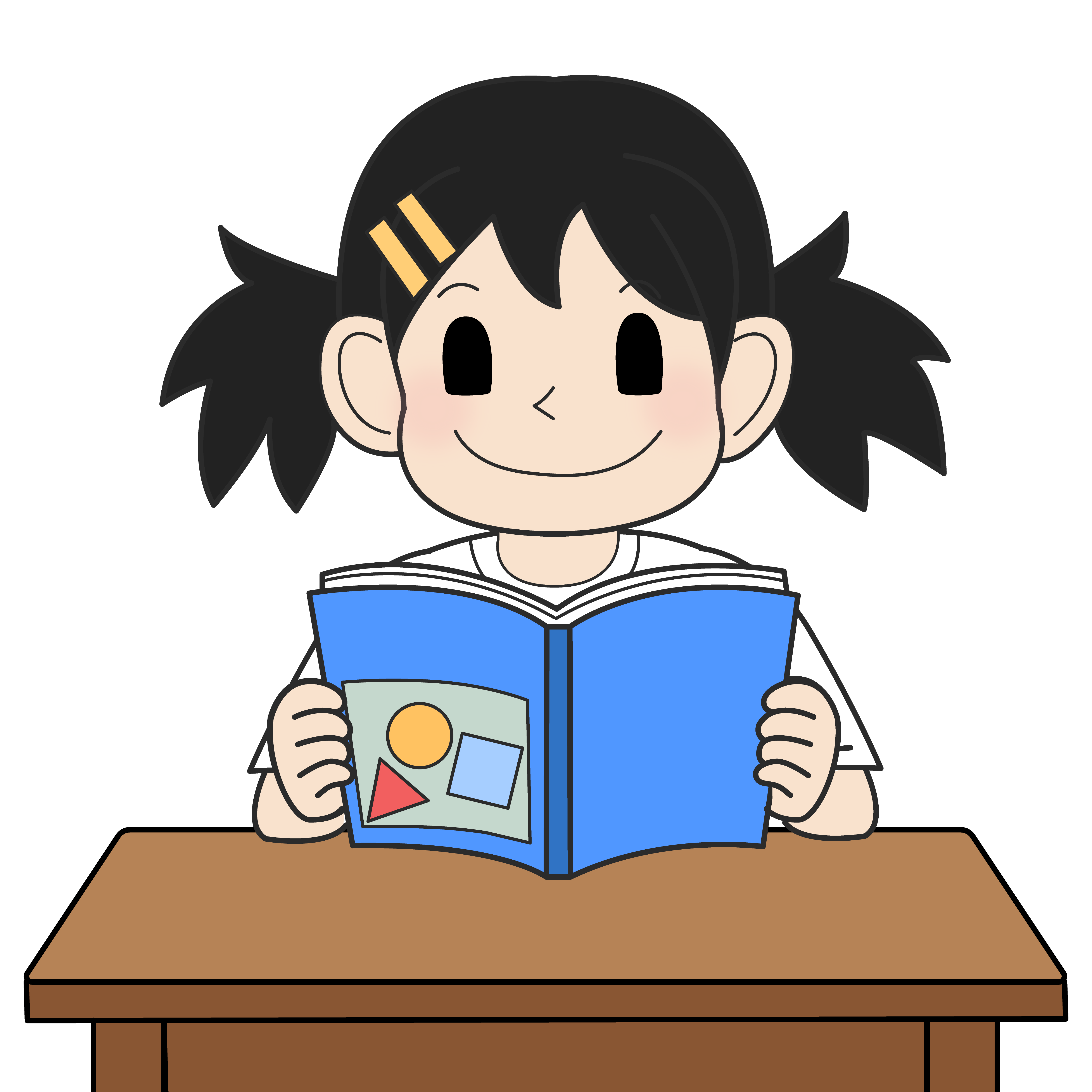 教科書を読む小学生の女の子（笑顔）