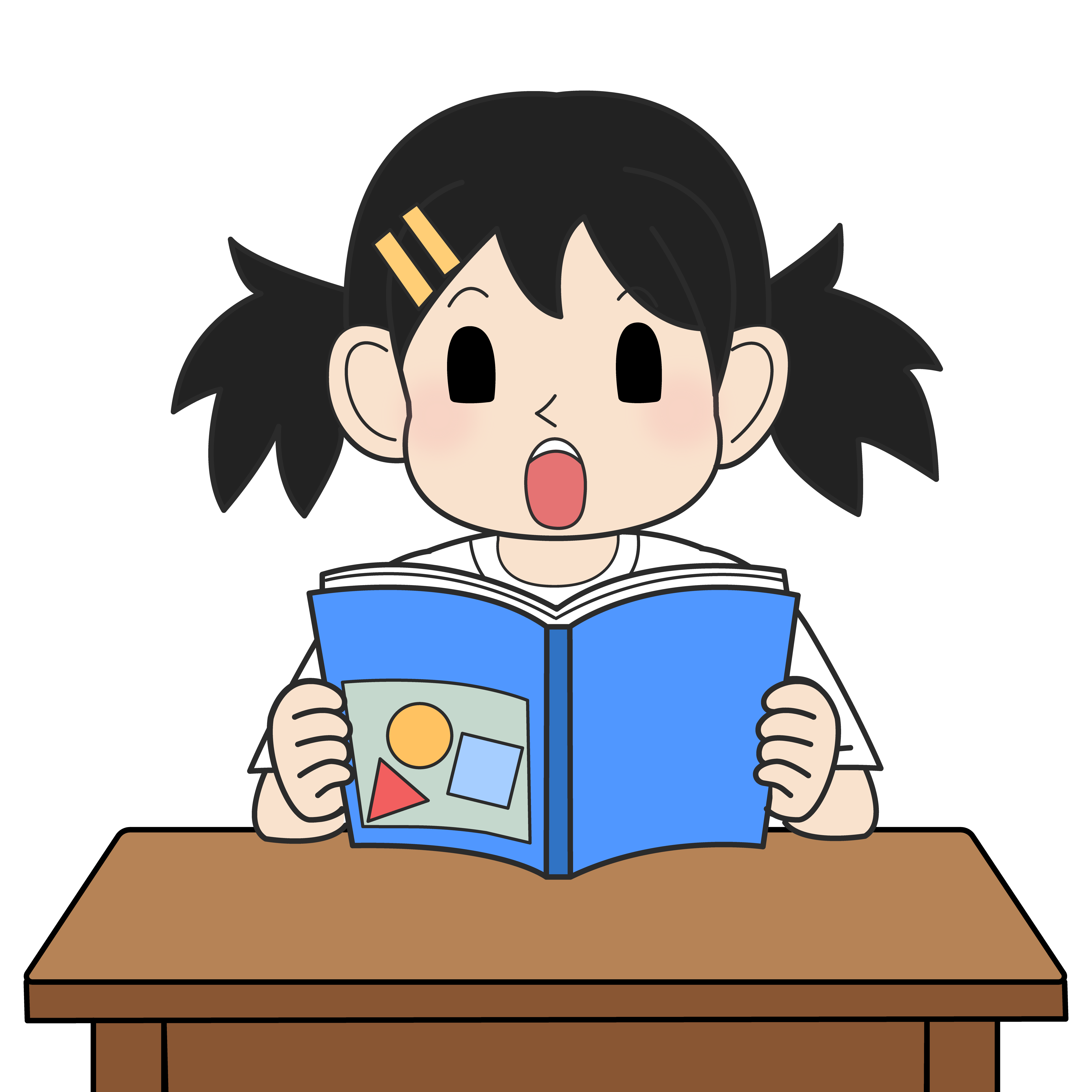 教科書を読む小学生の女の子（驚き）