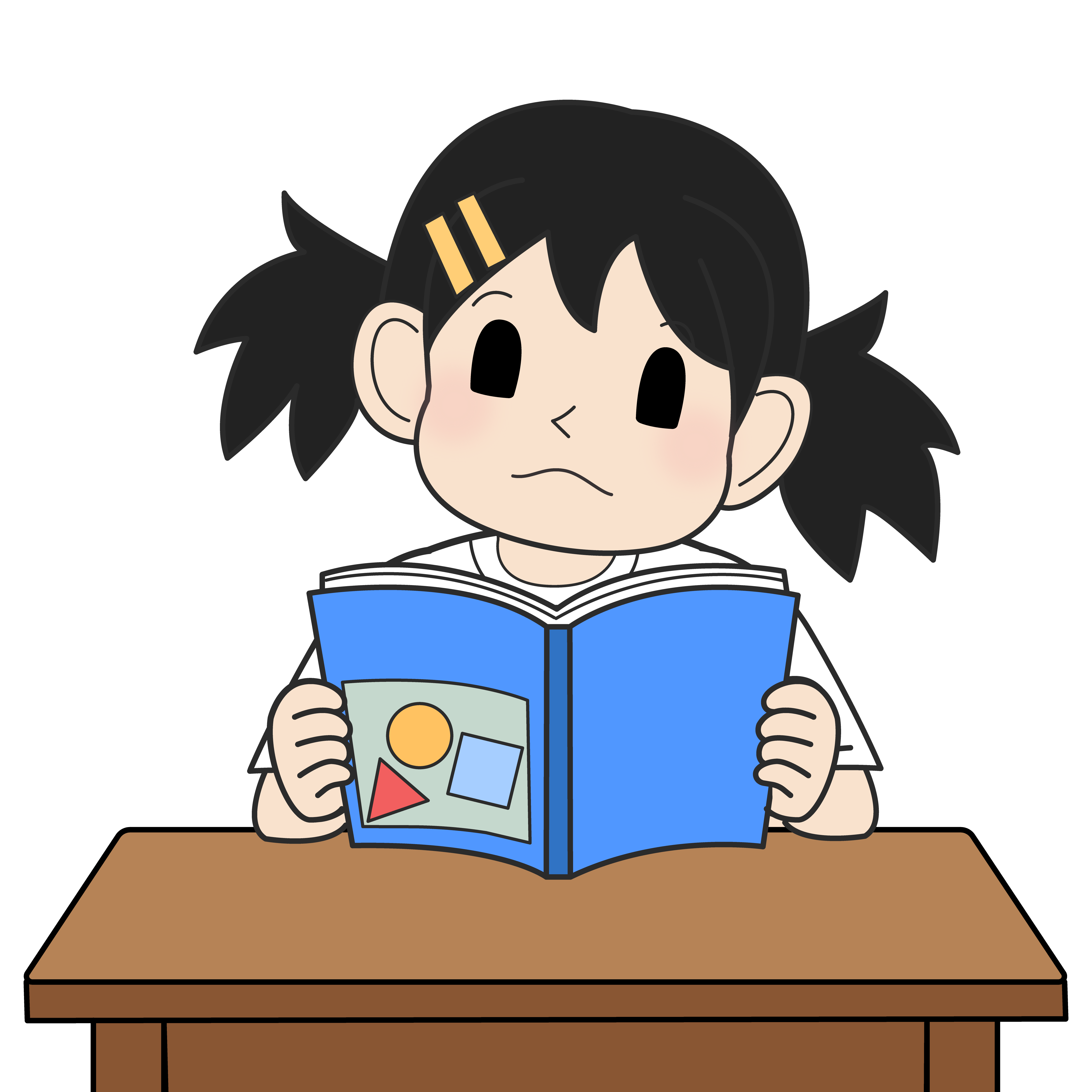 教科書を読む小学生の女の子（考え）