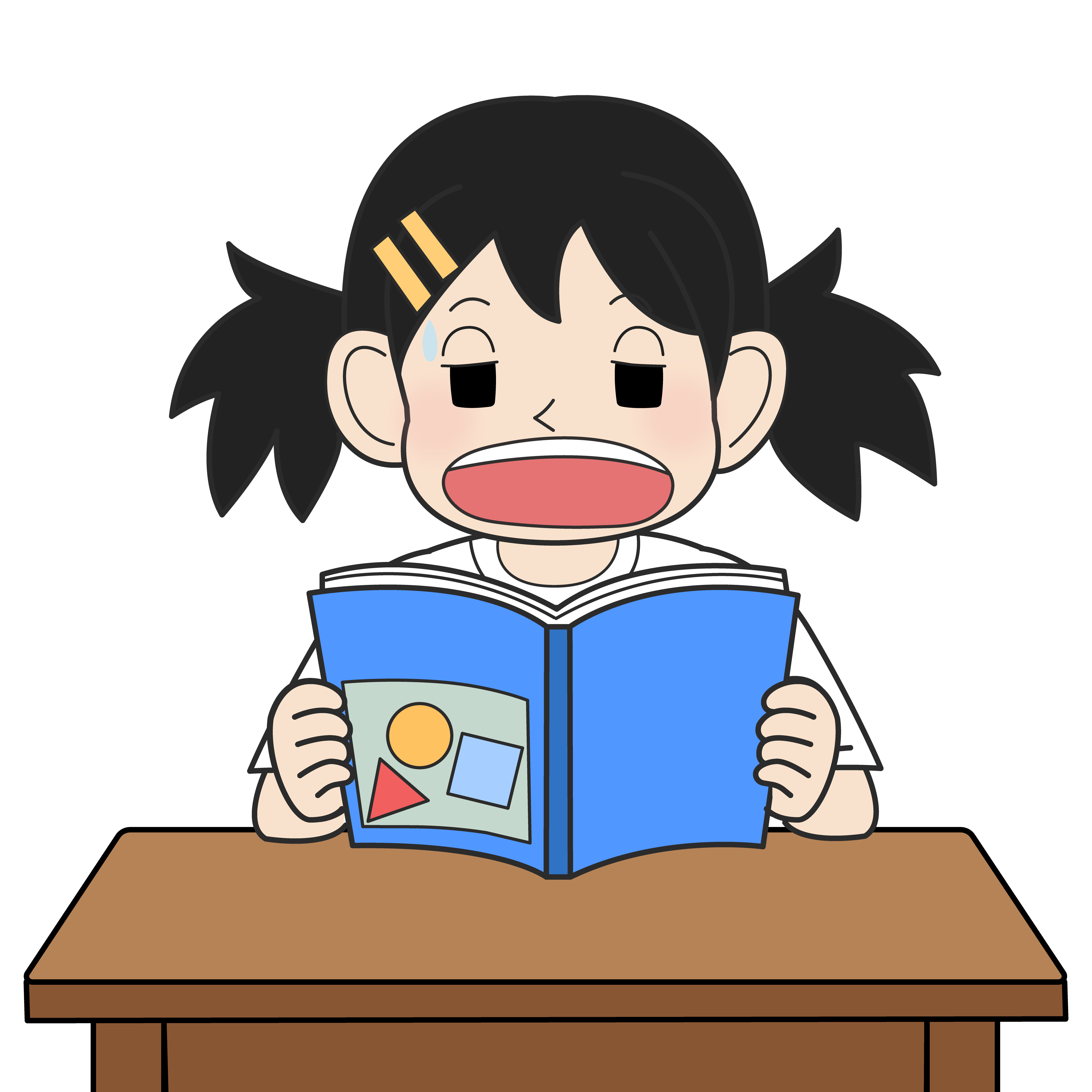 教科書を読む小学生の女の子（困り）