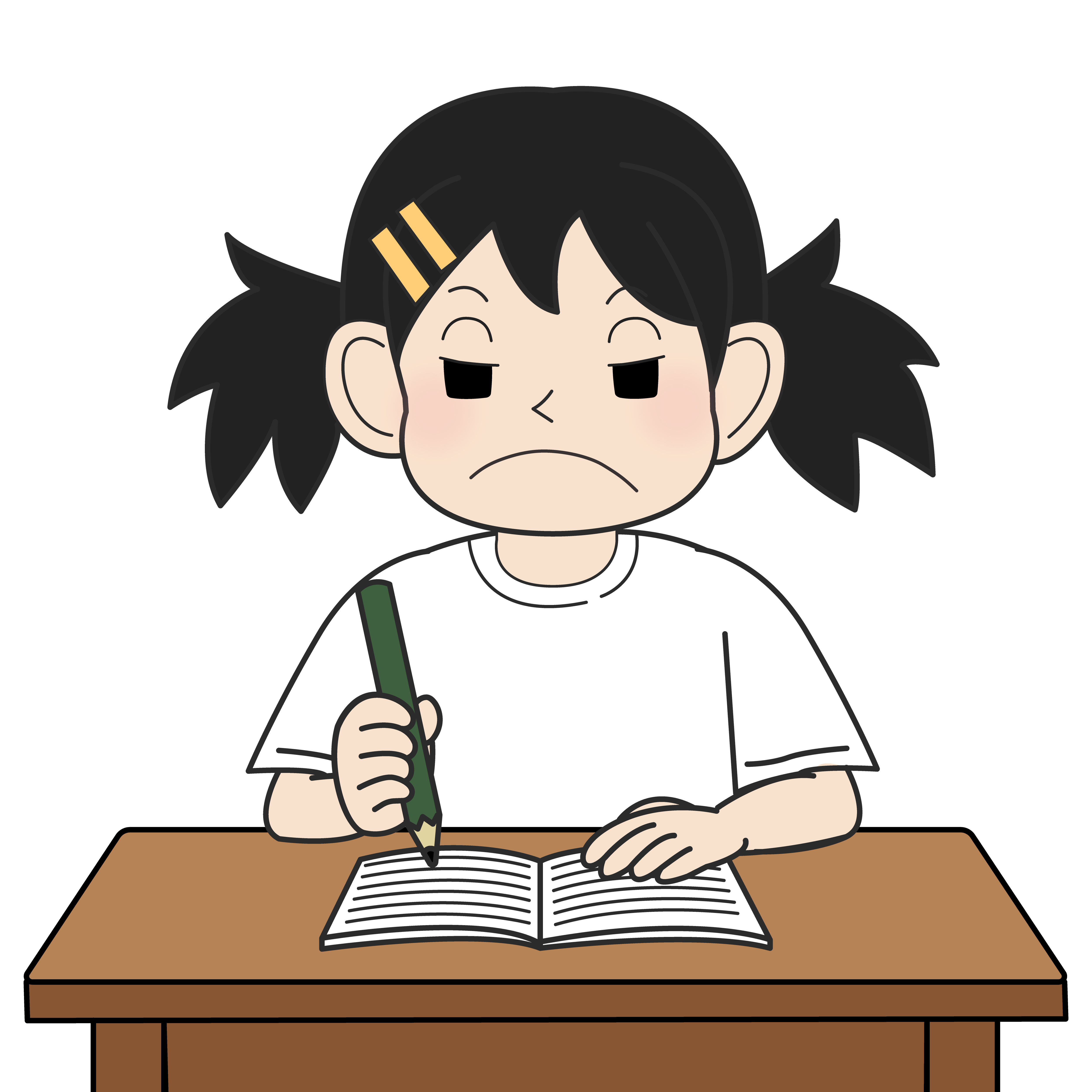 ノートを書く小学生の女の子（怒り）