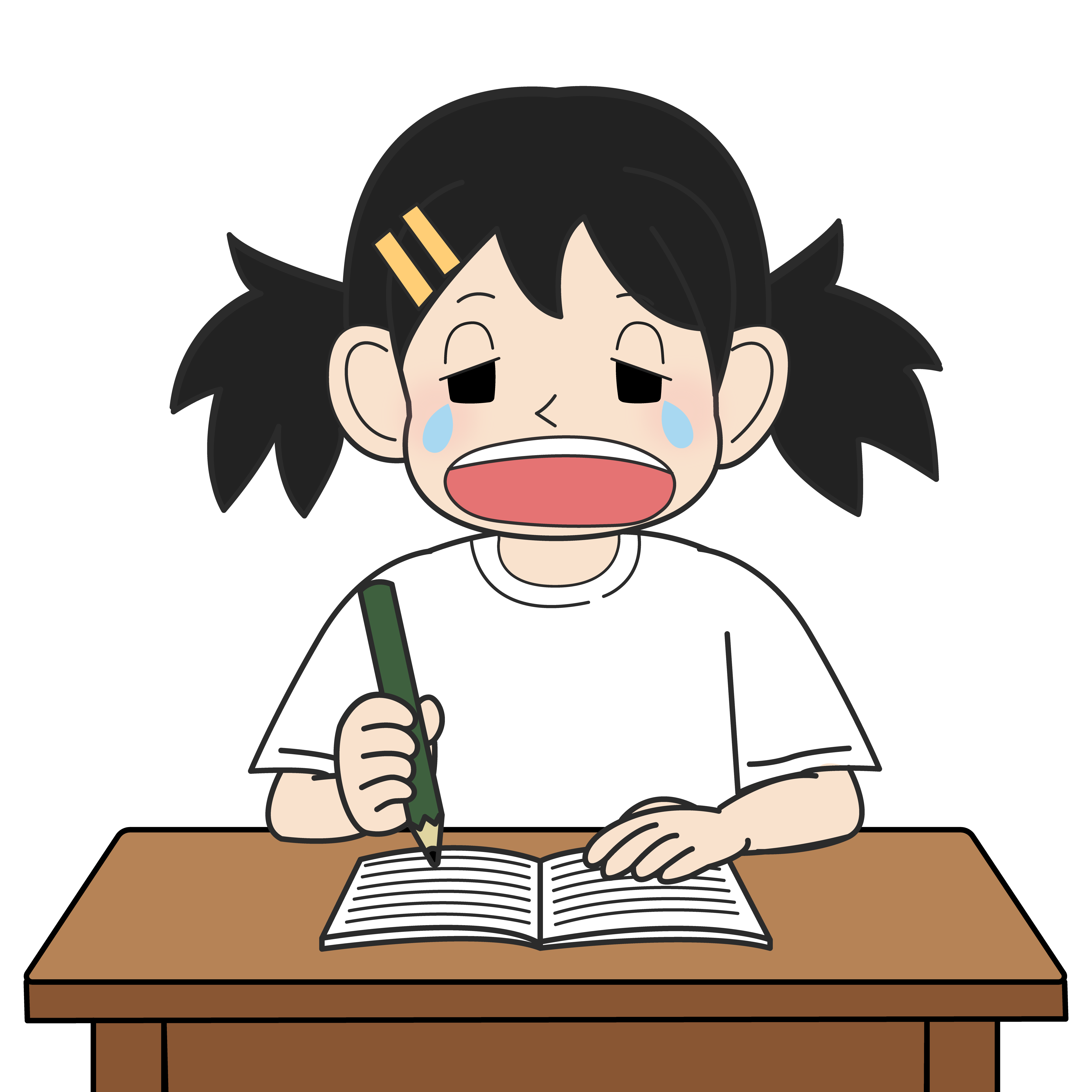 ノートを書く小学生の女の子（泣き）