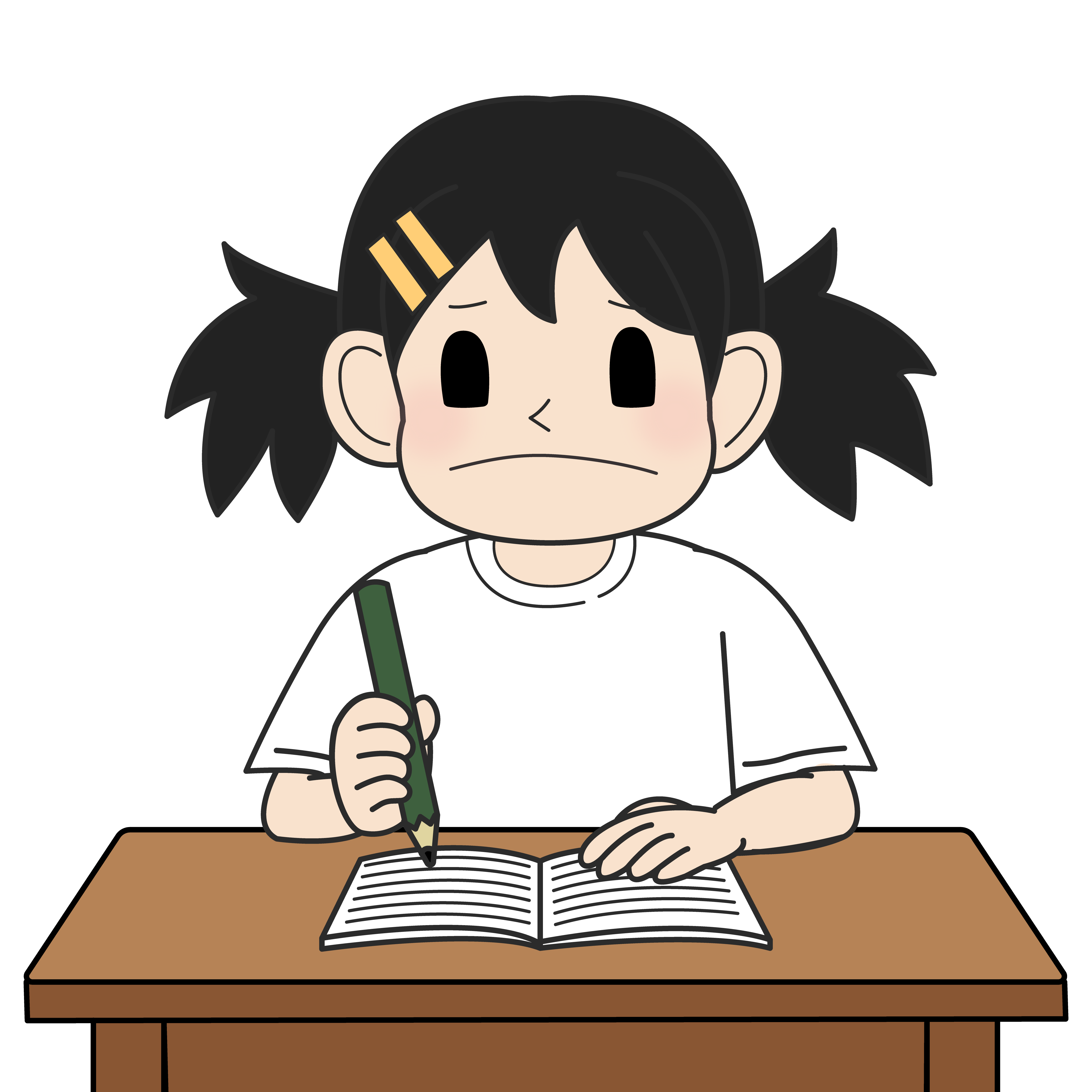 ノートを書く小学生の女の子（悲しみ）