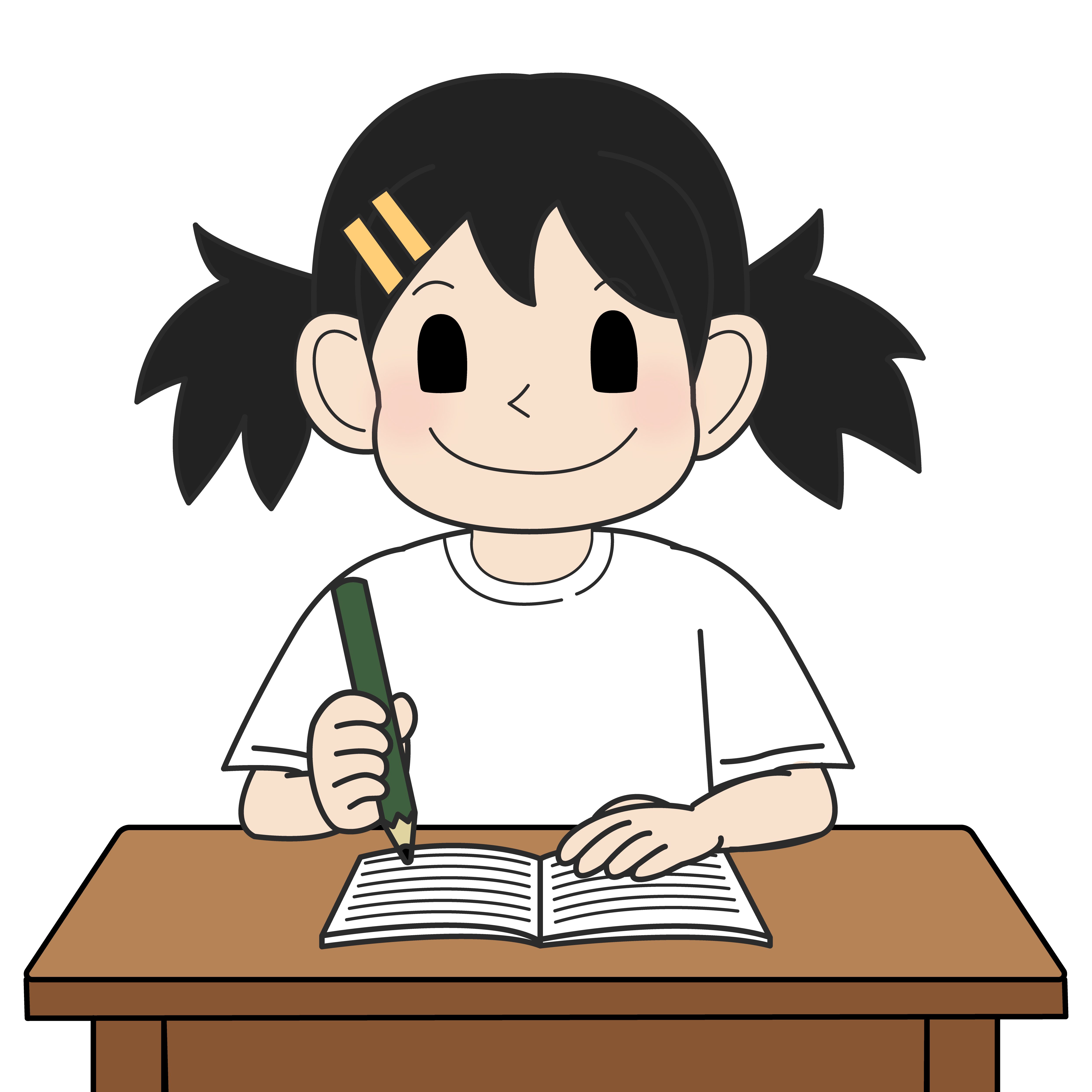 ノートを書く小学生の女の子（笑顔）