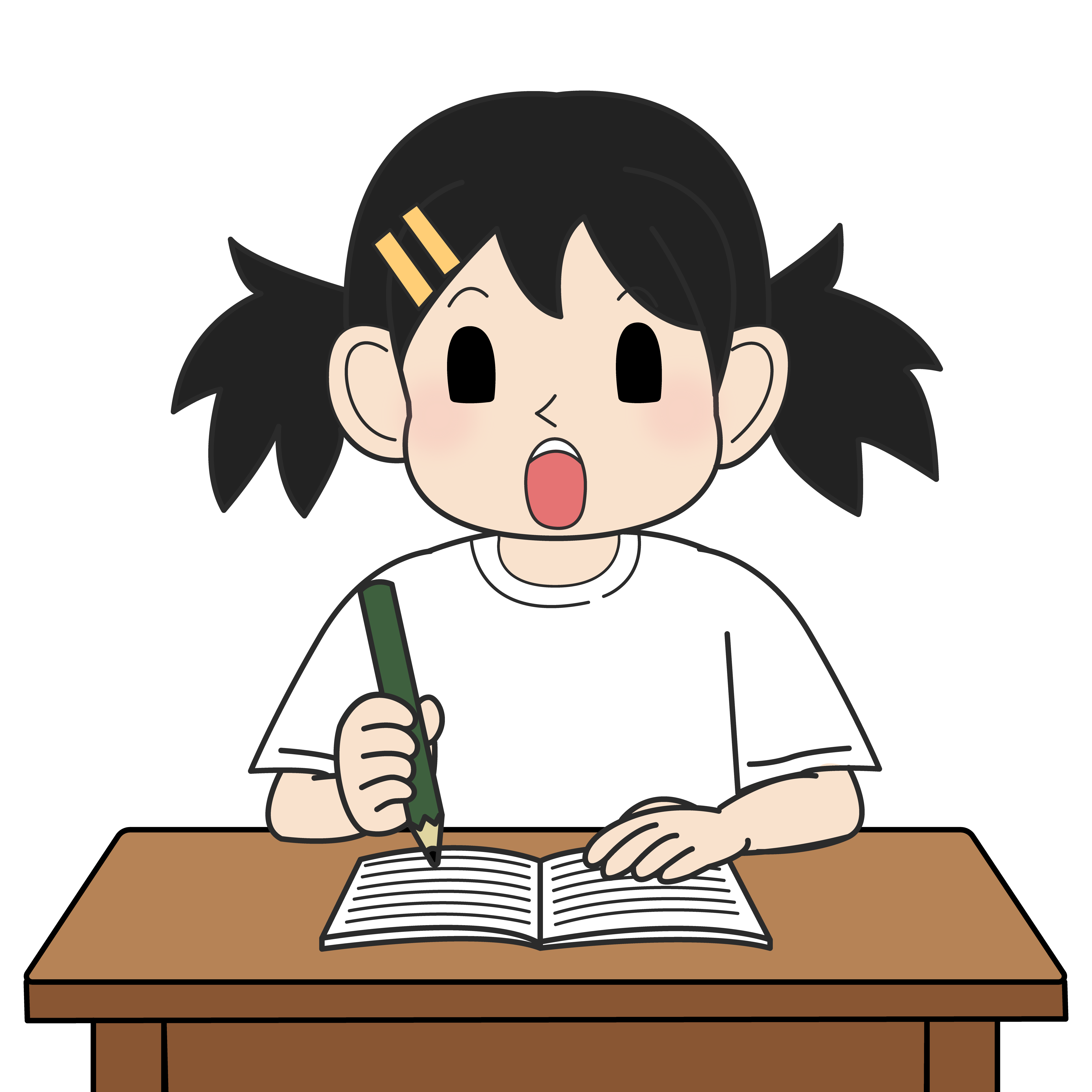 ノートを書く小学生の女の子（驚き）