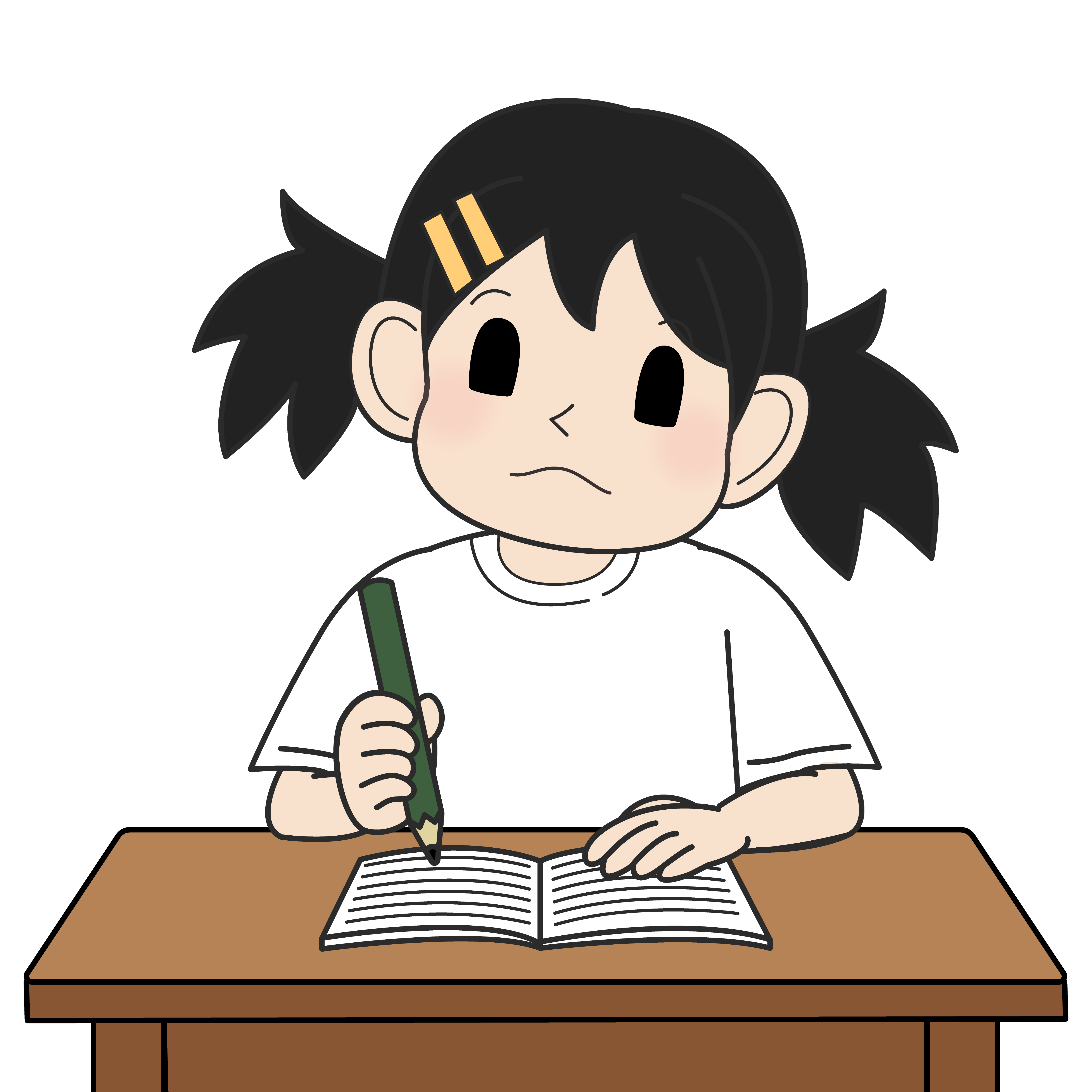 ノートを書く小学生の女の子（考え）