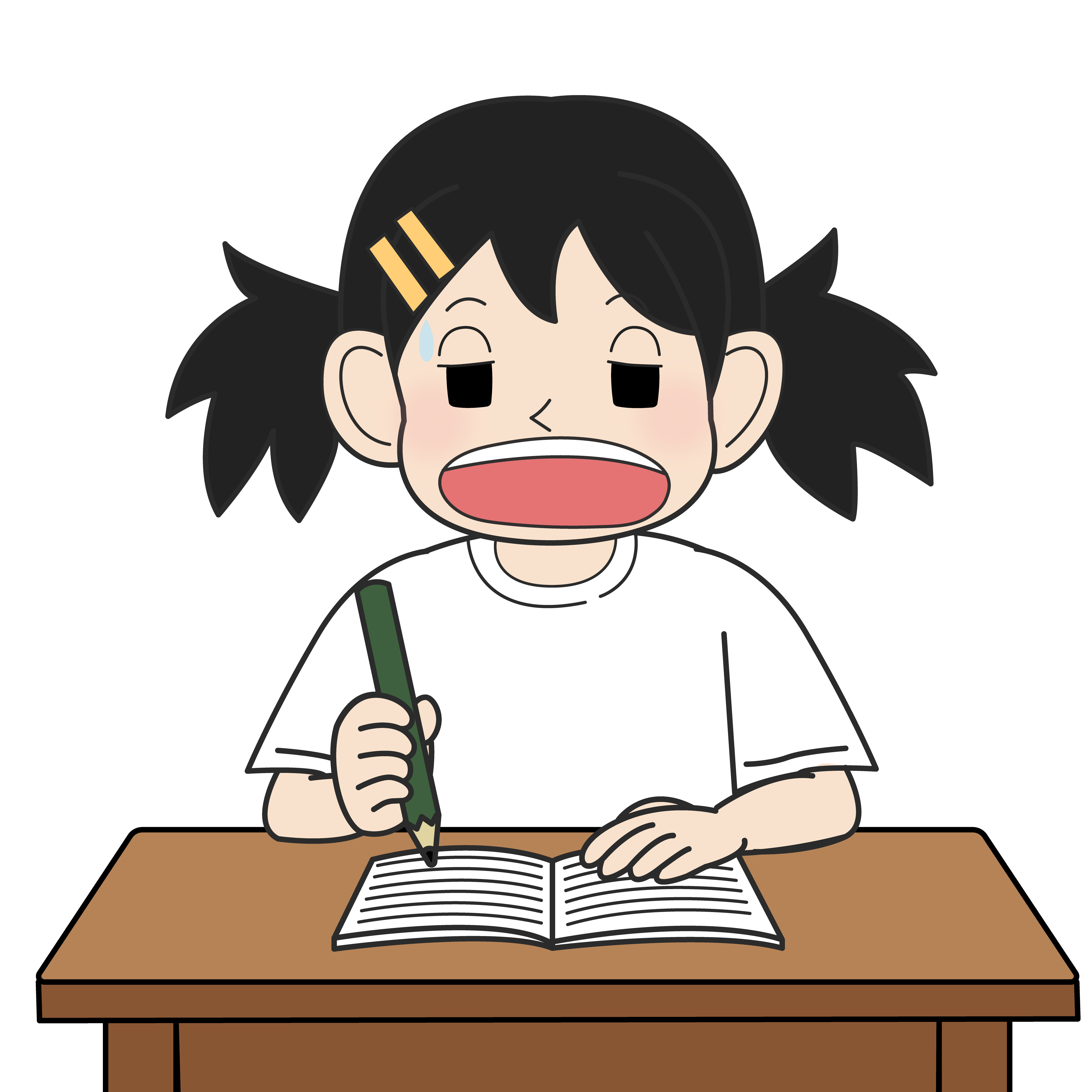 ノートを書く小学生の女の子（困り）