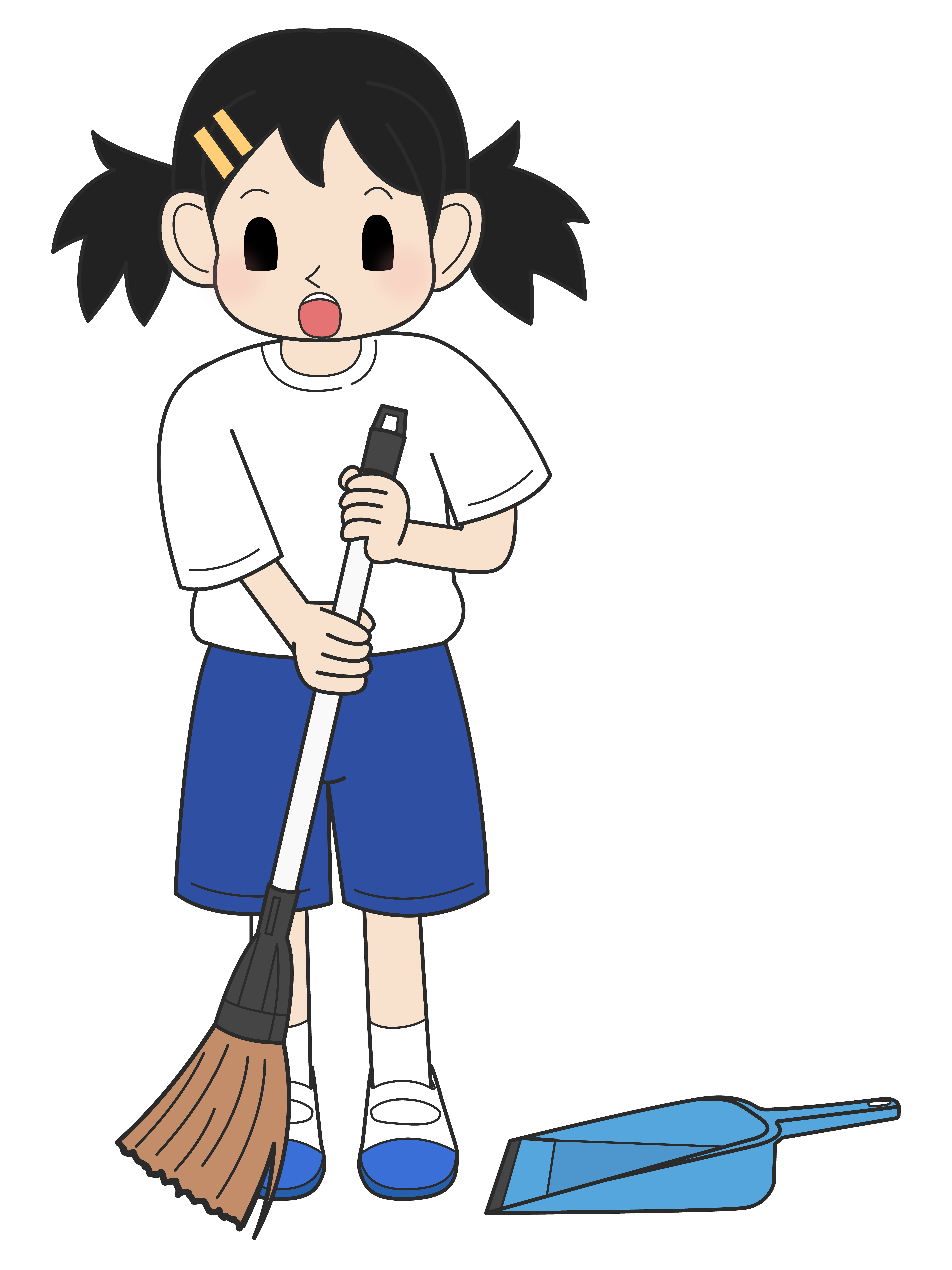 ほうきとちりとりで掃除する女の子（その2）