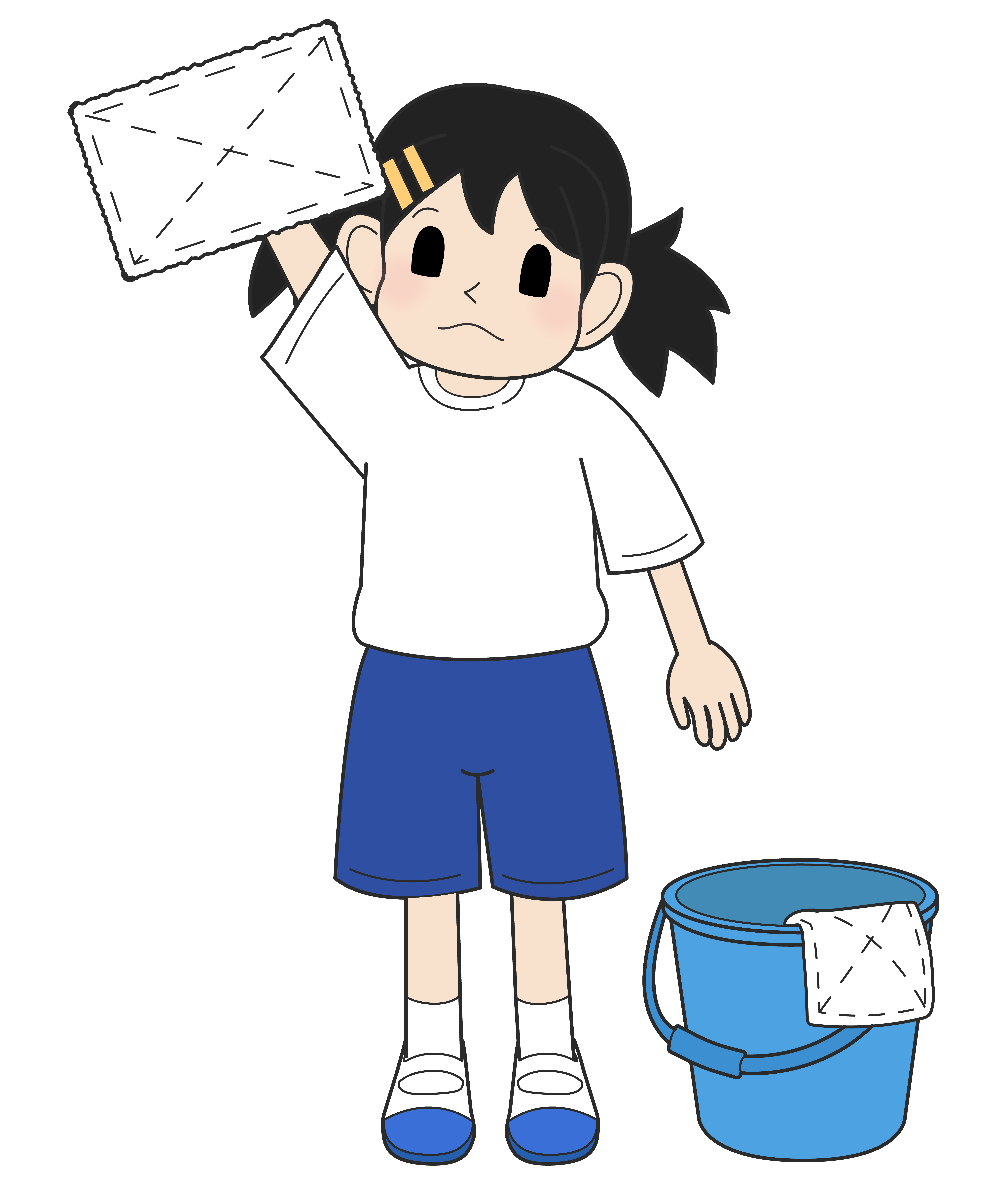 バケツと雑巾で掃除する女の子（その1）