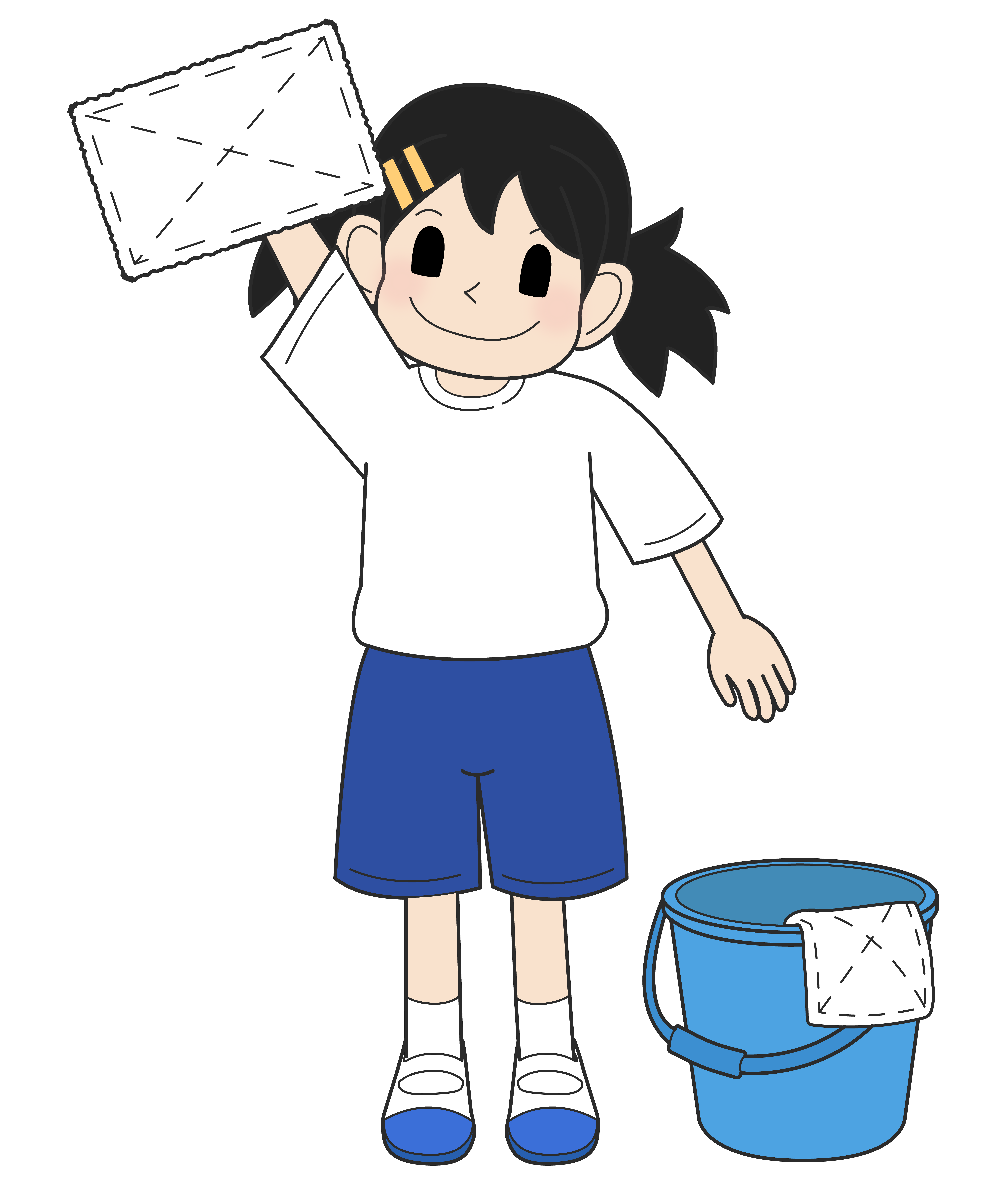 バケツと雑巾で掃除する女の子（その2）