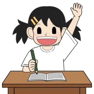 手を挙げる小学生の女の子（笑い）
