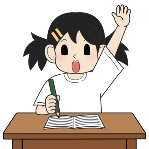手を挙げる小学生の女の子（驚き）