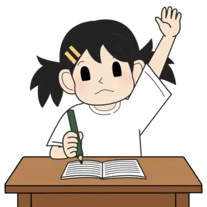 手を挙げる小学生の女の子（考え）