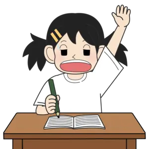 手を挙げる小学生の女の子（困り）