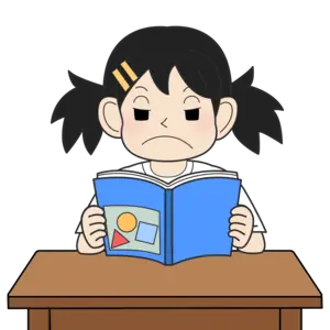 教科書を読む小学生の女の子（怒り）