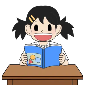教科書を読む小学生の女の子（笑い）