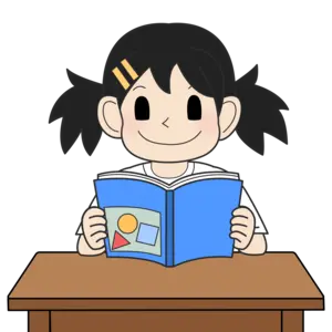 教科書を読む小学生の女の子（笑顔）