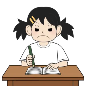 ノートを書く小学生の女の子（怒り）