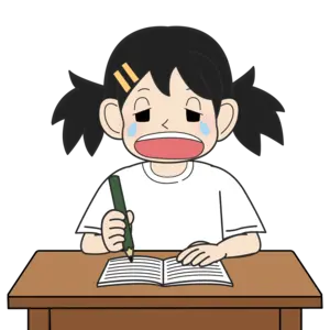 ノートを書く小学生の女の子（泣き）