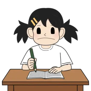 ノートを書く小学生の女の子（悲しみ）