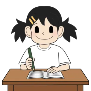 ノートを書く小学生の女の子（笑顔）