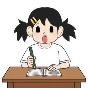 ノートを書く小学生の女の子（驚き）