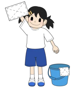 バケツと雑巾で掃除する女の子（その2）