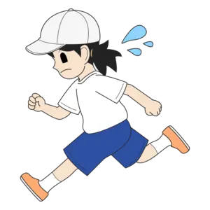 白帽子で汗をかいて走る女の子