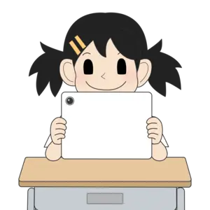 タブレットを両手で持つ女の子