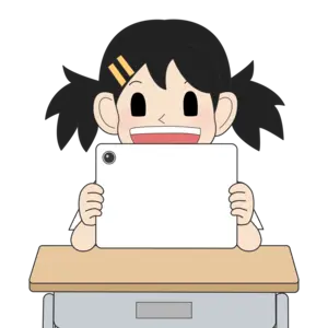 タブレットを両手で持つ女の子
