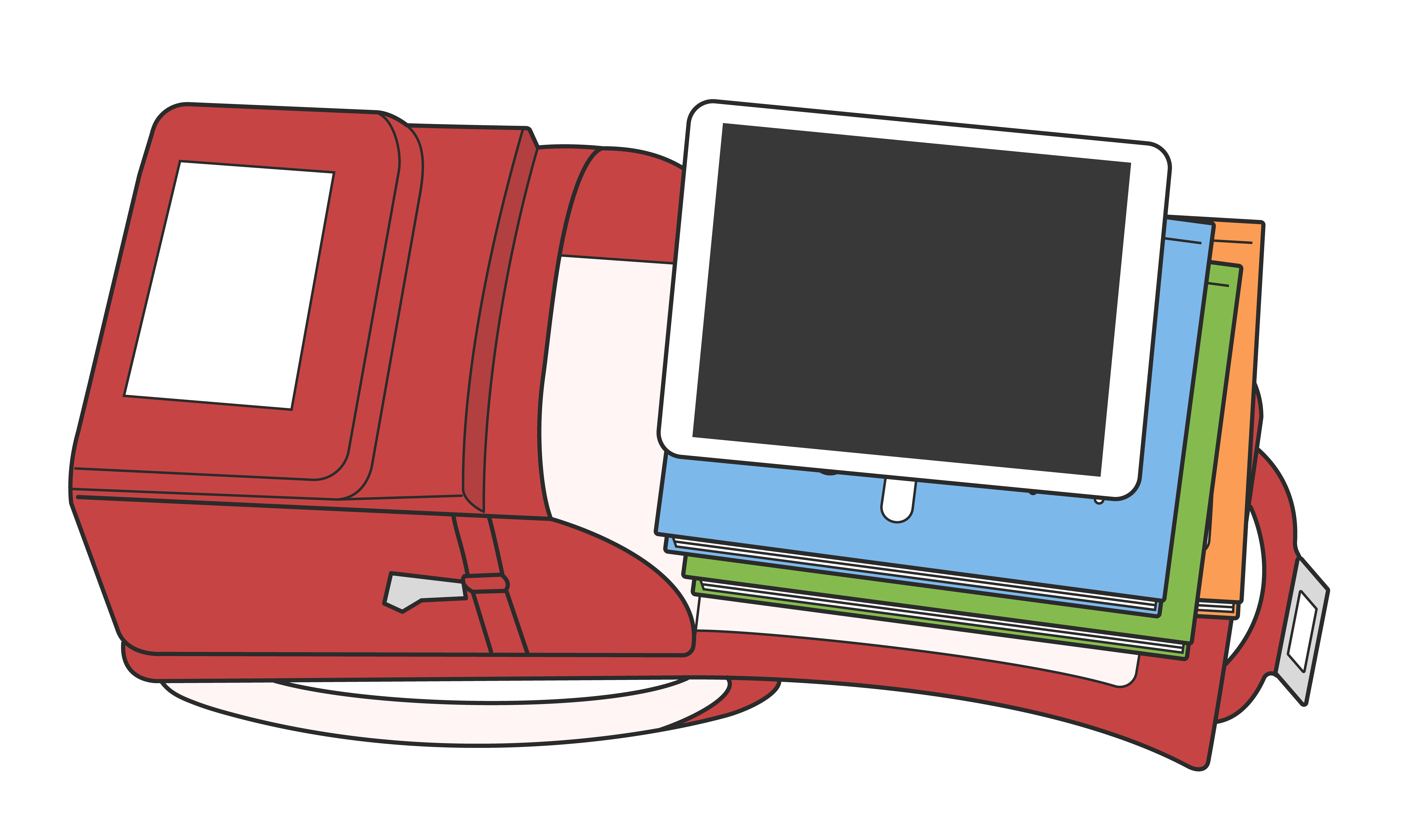 タブレットをかばんの一番上に入れるイラスト